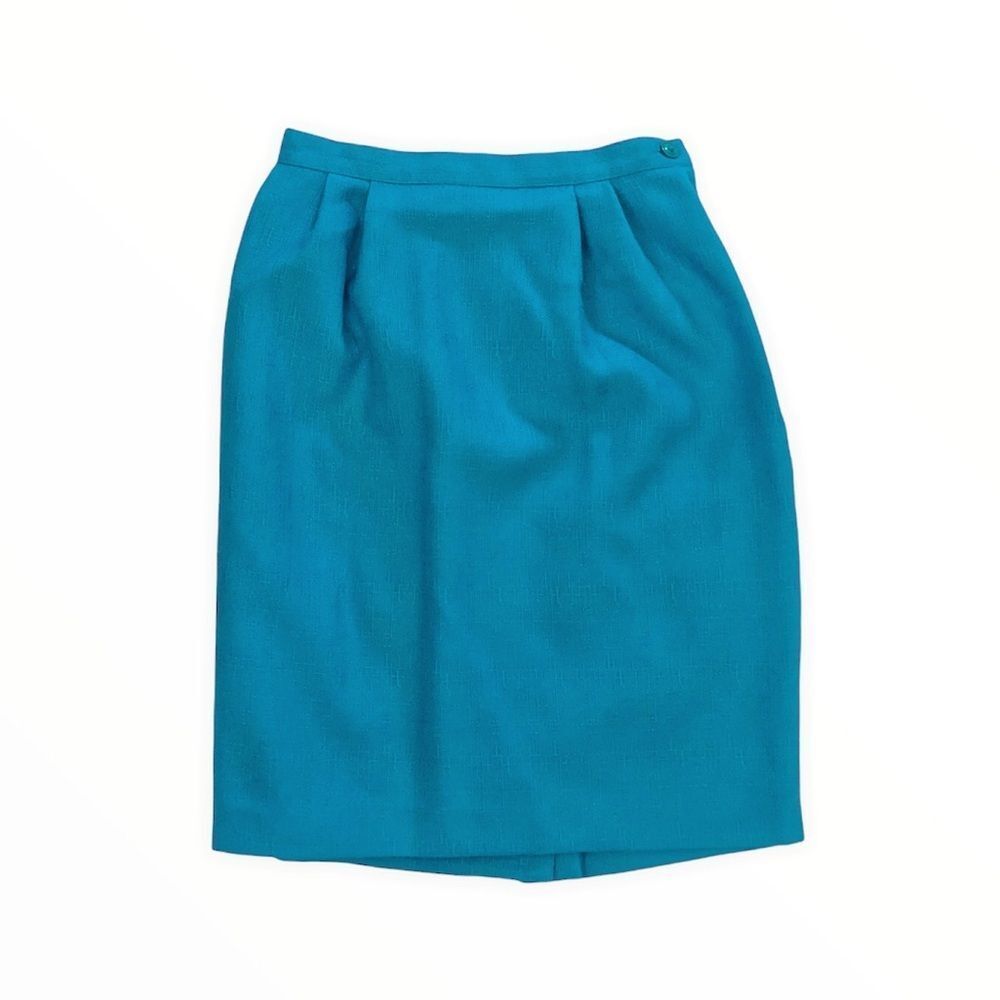 Vintage Woman Size 2P Blue Midi Skirt Elastic Waist Zip Up Button Closure